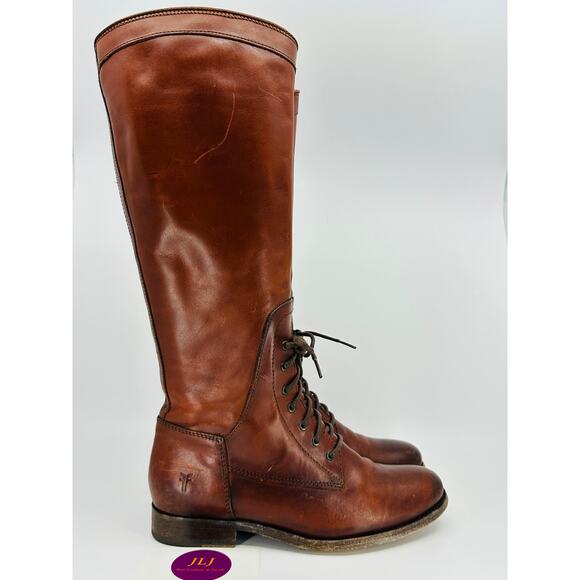 Frye Women's Melissa Lace Up Tall Cognac Leather Riding Boots 76937 Size 7 - Picture 1 of 12
